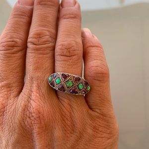 Silver Amethyst and Opal Ring